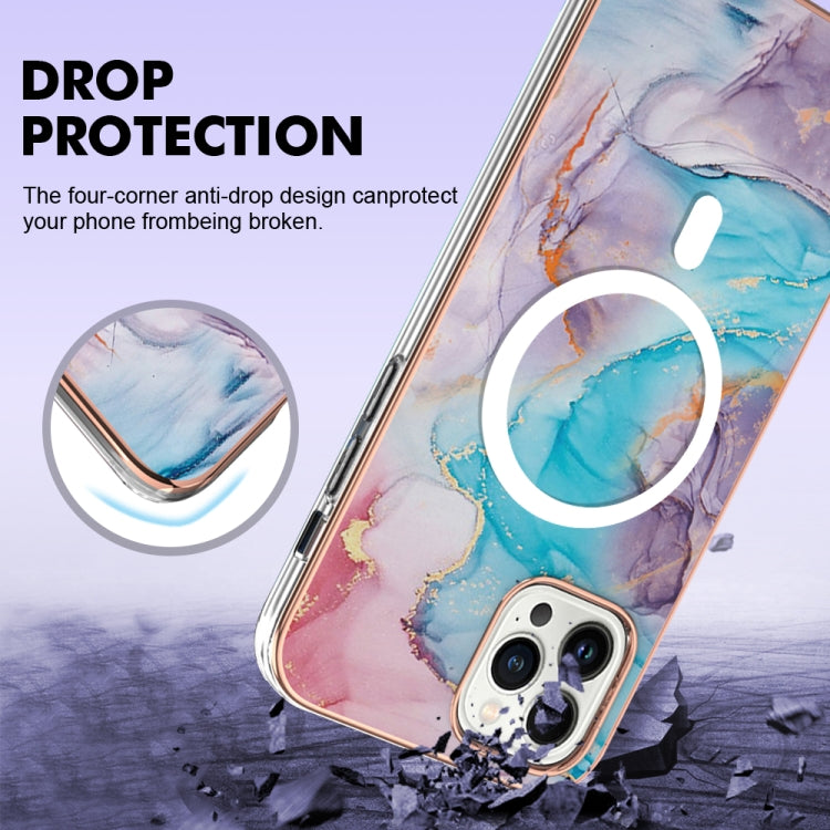 For iPhone 15 Pro Marble Pattern Dual-side IMD Magsafe TPU Phone Case(Blue Marble) - HoMEdemic™ 
