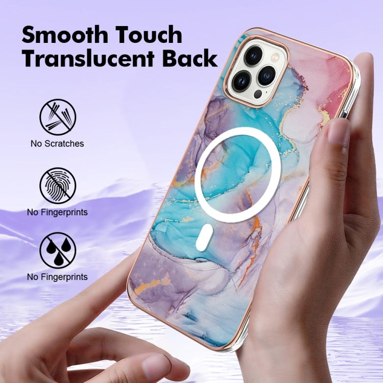 For iPhone 15 Pro Marble Pattern Dual-side IMD Magsafe TPU Phone Case(Blue Marble) - HoMEdemic™ 