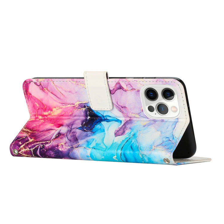 For iPhone 15 Pro Painted Marble Pattern Leather Phone Case(Pink Purple) - HoMEdemic™ 
