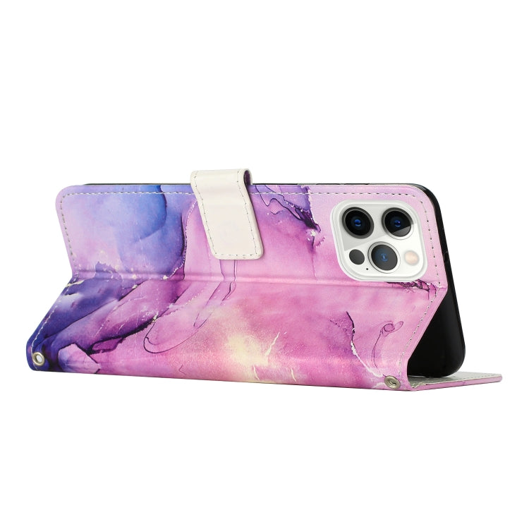 For iPhone 15 Pro Painted Marble Pattern Leather Phone Case(Purple) - HoMEdemic™ 