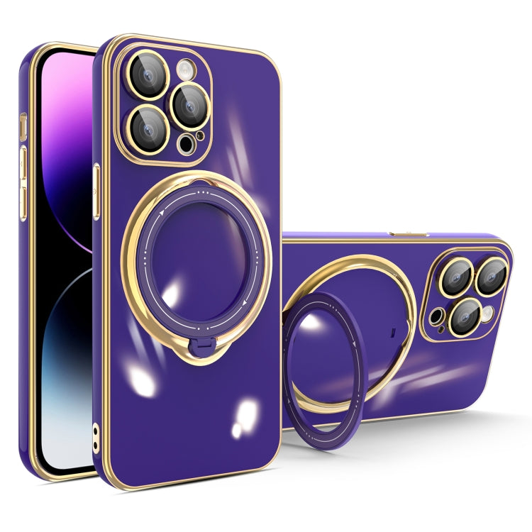 For iPhone 15 Pro Max Multifunction Electroplating MagSafe Holder Phone Case(Dark Purple) - HoMEdemic™ 