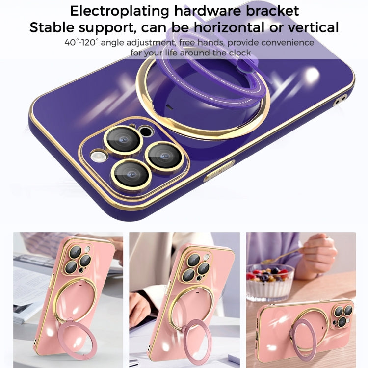 For iPhone 15 Pro Max Multifunction Electroplating MagSafe Holder Phone Case(Dark Purple) - HoMEdemic™ 