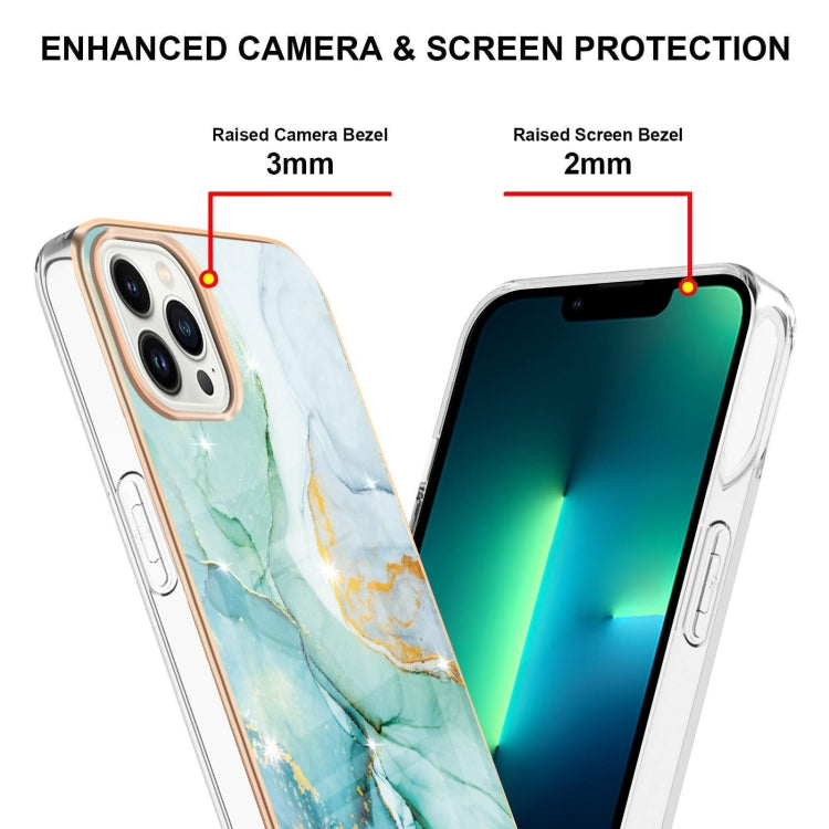Electroplating Marble Pattern Dual-side IMD TPU Shockproof Phone Case For iPhone 15 Pro(Green 003) - HoMEdemic™ 