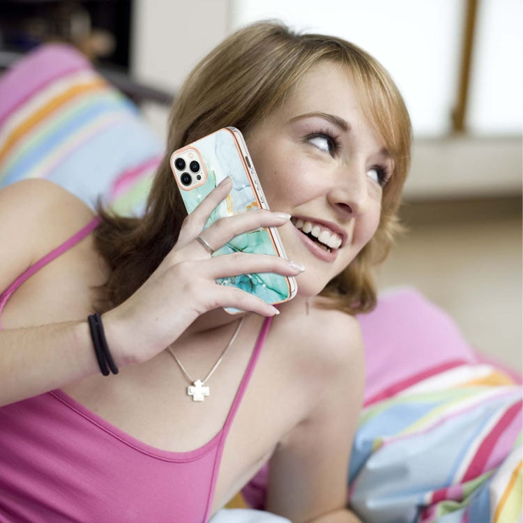 Electroplating Marble Pattern Dual-side IMD TPU Shockproof Phone Case For iPhone 15 Pro(Green 003) - HoMEdemic™ 