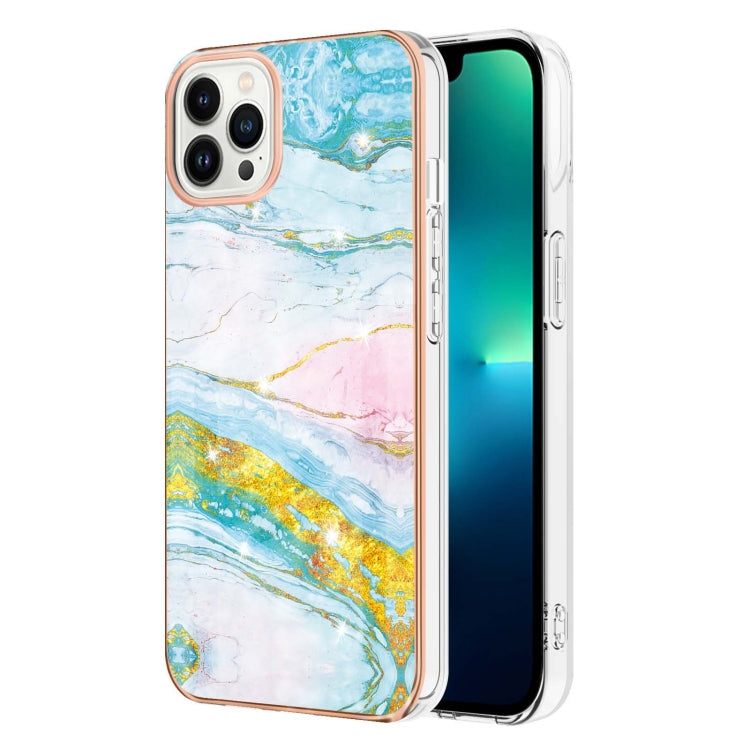 Electroplating Marble Pattern Dual-side IMD TPU Shockproof Phone Case For iPhone 15 Pro(Green 004) - HoMEdemic™ 