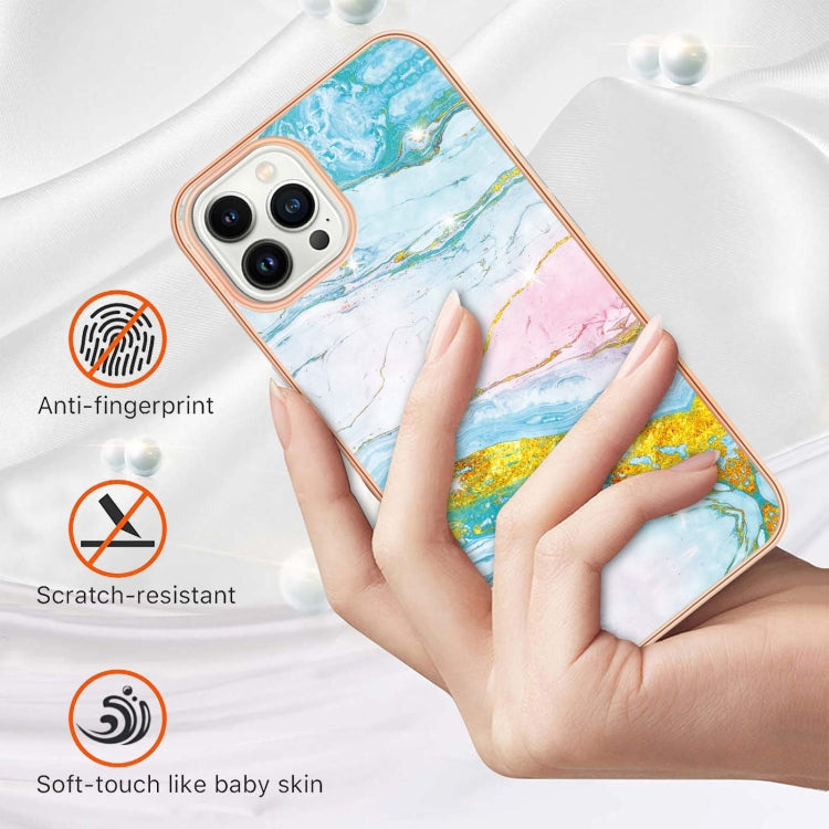 Electroplating Marble Pattern Dual-side IMD TPU Shockproof Phone Case For iPhone 15 Pro(Green 004) - HoMEdemic™ 