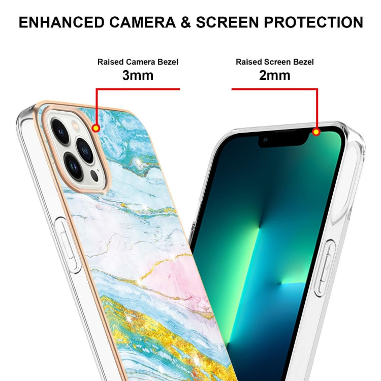 Electroplating Marble Pattern Dual-side IMD TPU Shockproof Phone Case For iPhone 15 Pro(Green 004) - HoMEdemic™ 