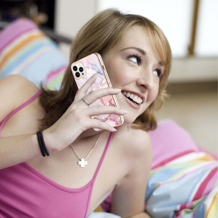 Electroplating Marble Pattern Dual-side IMD TPU Shockproof Phone Case For iPhone 15 Pro(Rose Gold 005) - HoMEdemic™ 