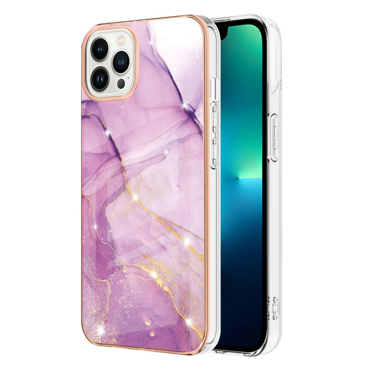 Electroplating Marble Pattern Dual-side IMD TPU Shockproof Phone Case For iPhone 15 Pro Max(Purple 001) - HoMEdemic™ 