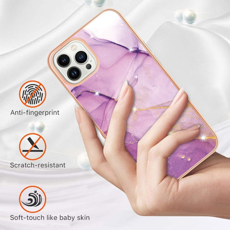 Electroplating Marble Pattern Dual-side IMD TPU Shockproof Phone Case For iPhone 15 Pro Max(Purple 001) - HoMEdemic™ 
