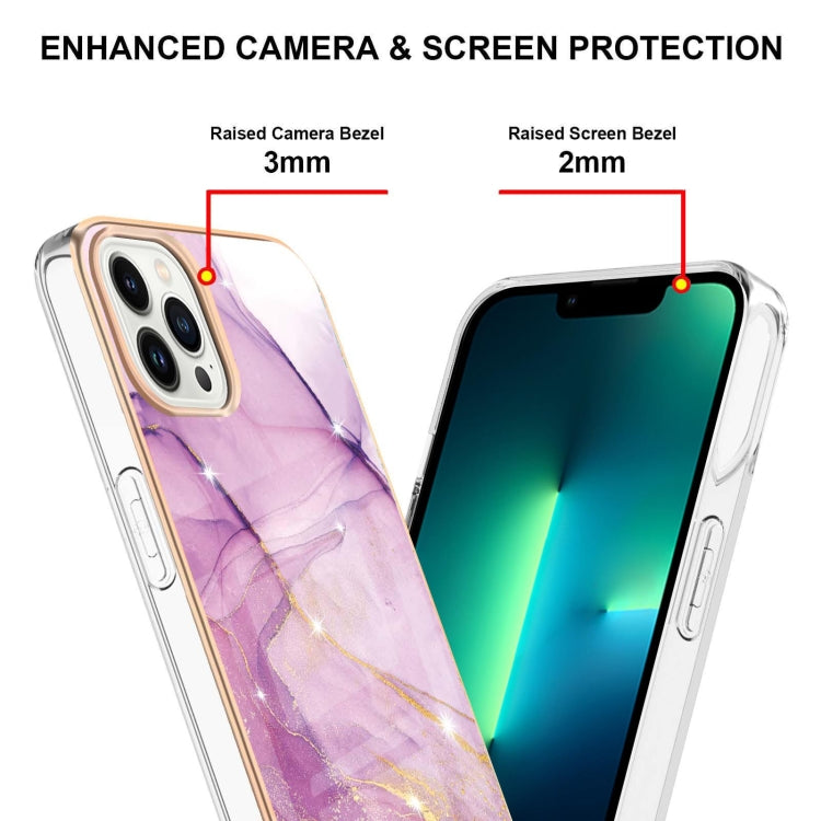 Electroplating Marble Pattern Dual-side IMD TPU Shockproof Phone Case For iPhone 15 Pro Max(Purple 001) - HoMEdemic™ 