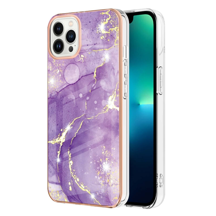 Electroplating Marble Pattern Dual-side IMD TPU Shockproof Phone Case For iPhone 15 Pro Max(Purple 002) - HoMEdemic™ 
