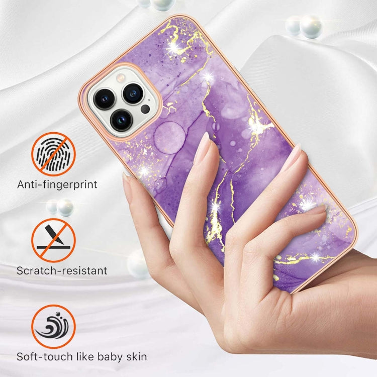 Electroplating Marble Pattern Dual-side IMD TPU Shockproof Phone Case For iPhone 15 Pro Max(Purple 002) - HoMEdemic™ 