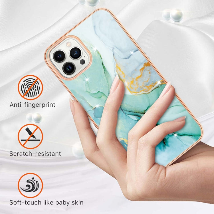 Electroplating Marble Pattern Dual-side IMD TPU Shockproof Phone Case For iPhone 15 Pro Max(Green 003) - HoMEdemic™ 