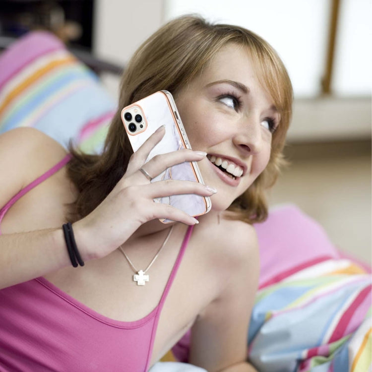 Electroplating Marble Pattern Dual-side IMD TPU Shockproof Phone Case For iPhone 15 Pro Max(White 006) - HoMEdemic™ 
