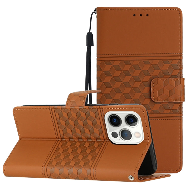 For iPhone 15 Pro Diamond Embossed Skin Feel Leather Phone Case(Brown) - HoMEdemic™ 