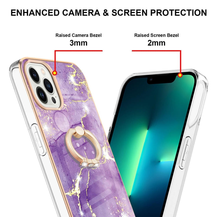 For iPhone 15 Pro Max Electroplating Marble Pattern IMD TPU Shockproof Case with Ring Holder(Purple 002) - HoMEdemic™ 