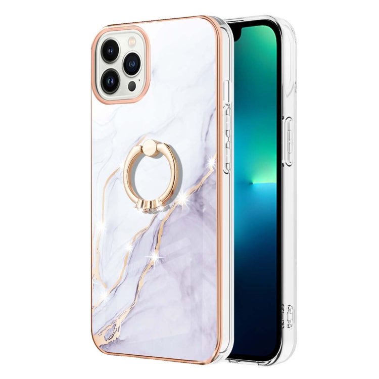 For iPhone 15 Pro Max Electroplating Marble Pattern IMD TPU Shockproof Case with Ring Holder(White 006) - HoMEdemic™ 