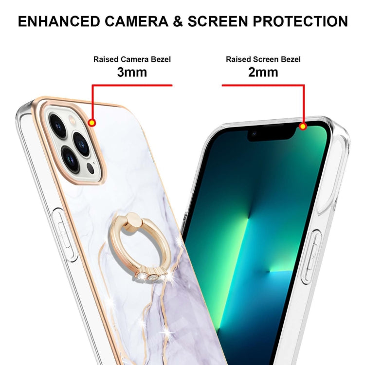 For iPhone 15 Pro Electroplating Marble Pattern IMD TPU Shockproof Case with Ring Holder(White 006) - HoMEdemic™ 