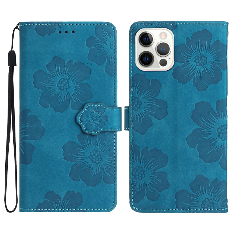 For iPhone 15 Pro Flower Embossing Pattern Leather Phone Case(Blue) - HoMEdemic™ 