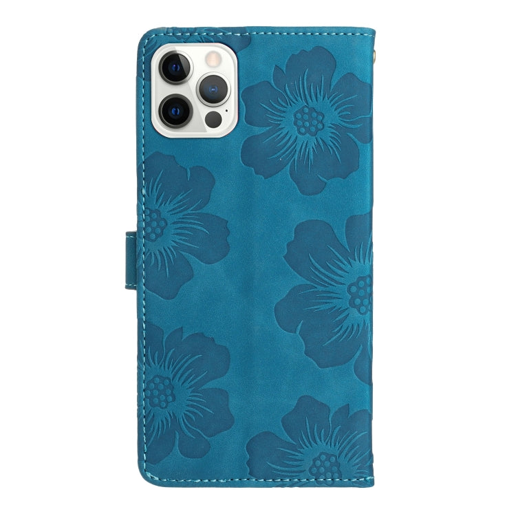 For iPhone 15 Pro Flower Embossing Pattern Leather Phone Case(Blue) - HoMEdemic™ 