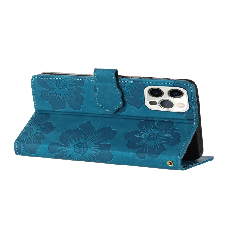 For iPhone 15 Pro Flower Embossing Pattern Leather Phone Case(Blue) - HoMEdemic™ 