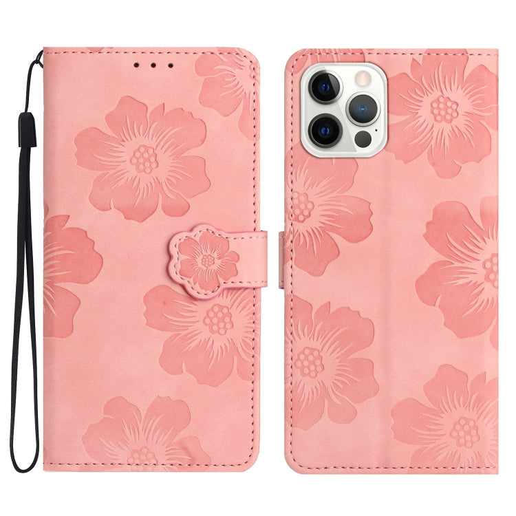For iPhone 15 Pro Flower Embossing Pattern Leather Phone Case(Pink) - HoMEdemic™ 