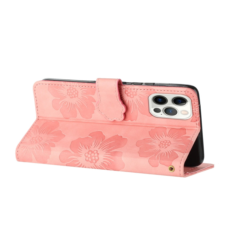 For iPhone 15 Pro Flower Embossing Pattern Leather Phone Case(Pink) - HoMEdemic™ 