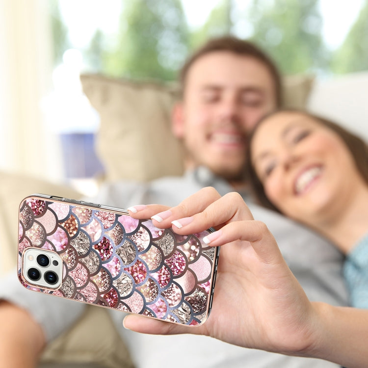 For iPhone 15 Pro Electroplating Pattern IMD TPU Shockproof Case(Pink Scales) - HoMEdemic™ 