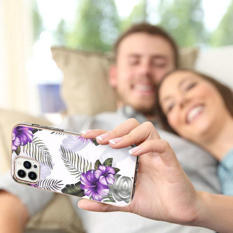 For iPhone 15 Pro Max Electroplating Pattern IMD TPU Shockproof Case(Purple Flower) - HoMEdemic™ 