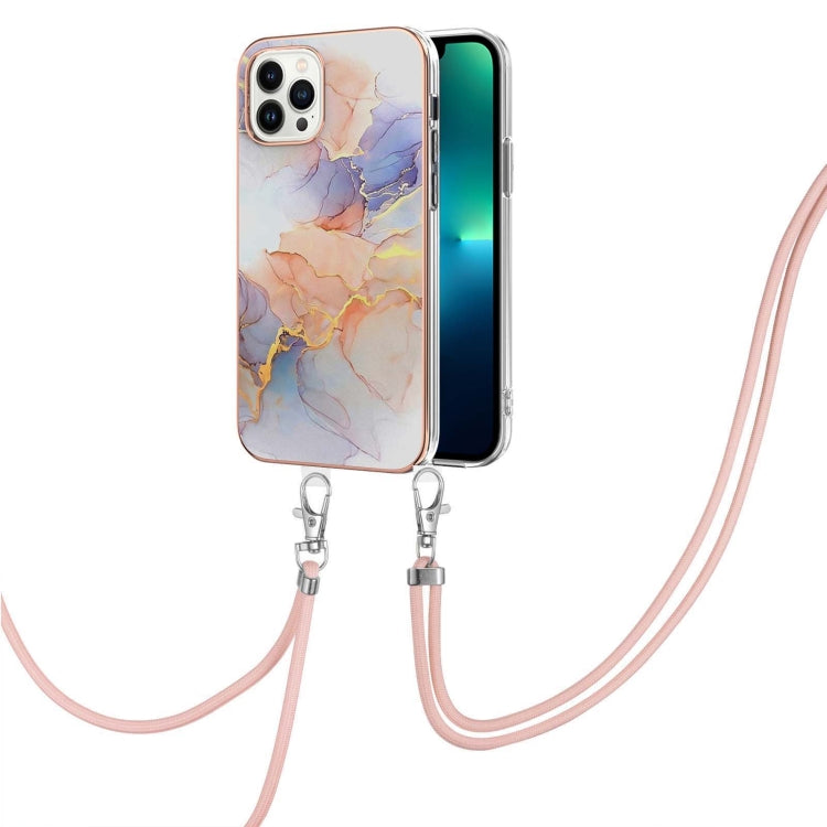 For iPhone 15 Pro Electroplating Pattern IMD TPU Shockproof Case with Neck Lanyard(Milky Way White Marble) - HoMEdemic™ 