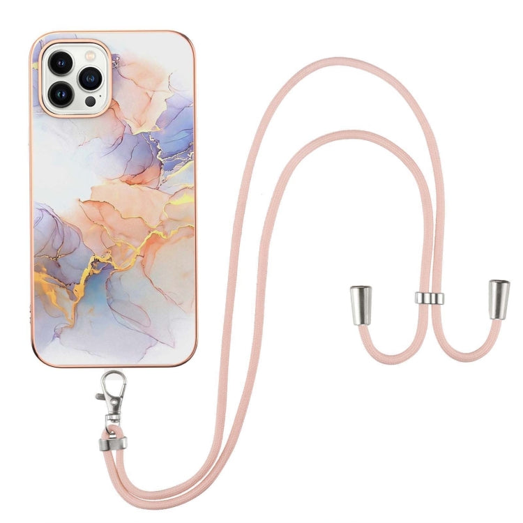 For iPhone 15 Pro Electroplating Pattern IMD TPU Shockproof Case with Neck Lanyard(Milky Way White Marble) - HoMEdemic™ 