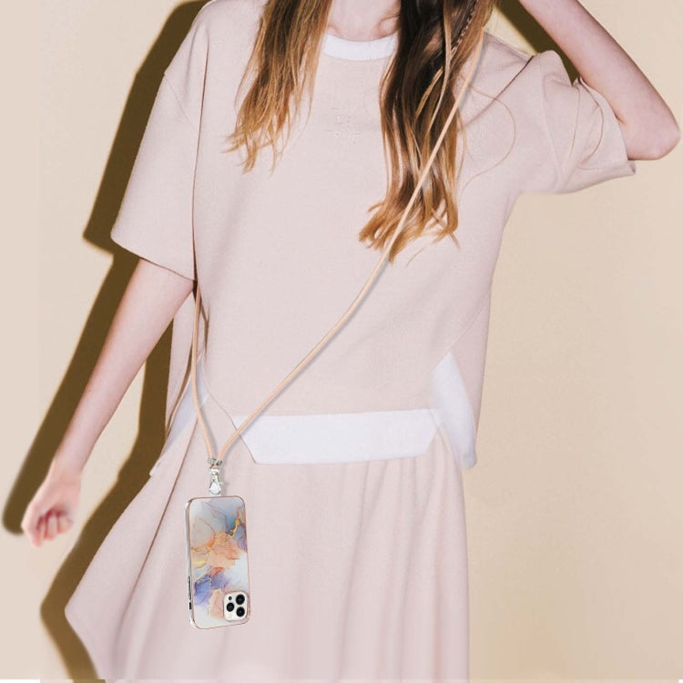 For iPhone 15 Pro Electroplating Pattern IMD TPU Shockproof Case with Neck Lanyard(Milky Way White Marble) - HoMEdemic™ 