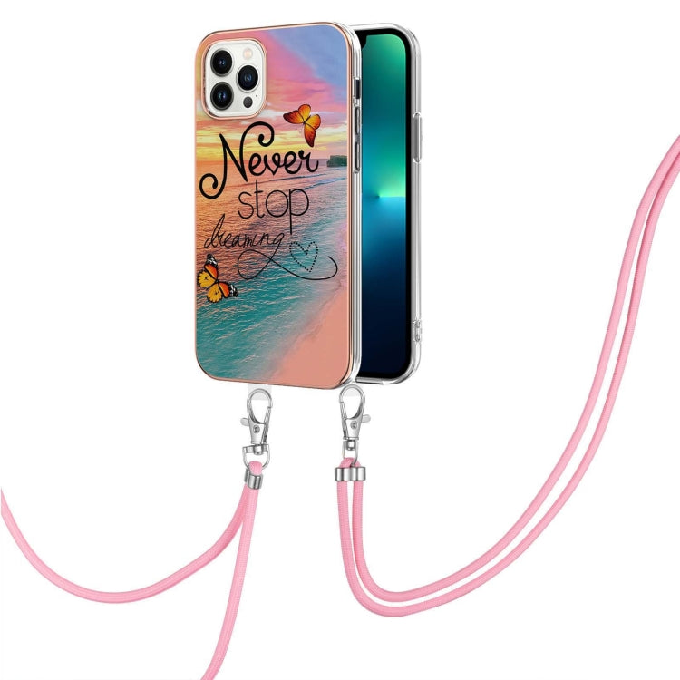 For iPhone 15 Pro Electroplating Pattern IMD TPU Shockproof Case with Neck Lanyard(Dream Chasing Butterfly) - HoMEdemic™ 
