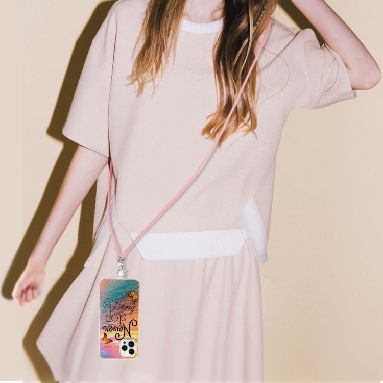 For iPhone 15 Pro Electroplating Pattern IMD TPU Shockproof Case with Neck Lanyard(Dream Chasing Butterfly) - HoMEdemic™ 