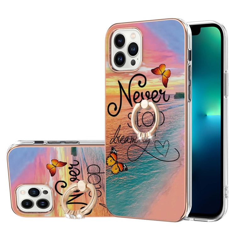 For iPhone 15 Pro Electroplating Pattern IMD TPU Shockproof Case with Rhinestone Ring Holder(Dream Chasing Butterfly) - HoMEdemic™ 