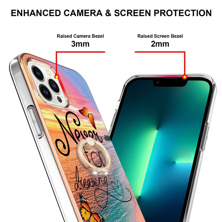 For iPhone 15 Pro Max Electroplating Pattern IMD TPU Shockproof Case with Rhinestone Ring Holder(Dream Chasing Butterfly) - HoMEdemic™ 