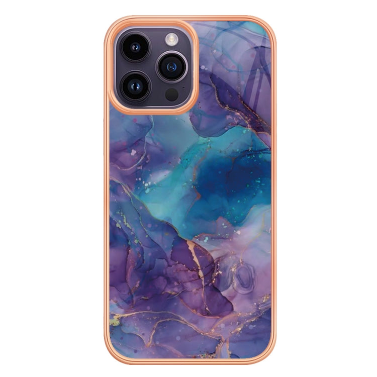 For iPhone 15 Pro Max Electroplating Marble Dual-side IMD Phone Case(Purple 016) - HoMEdemic™ 