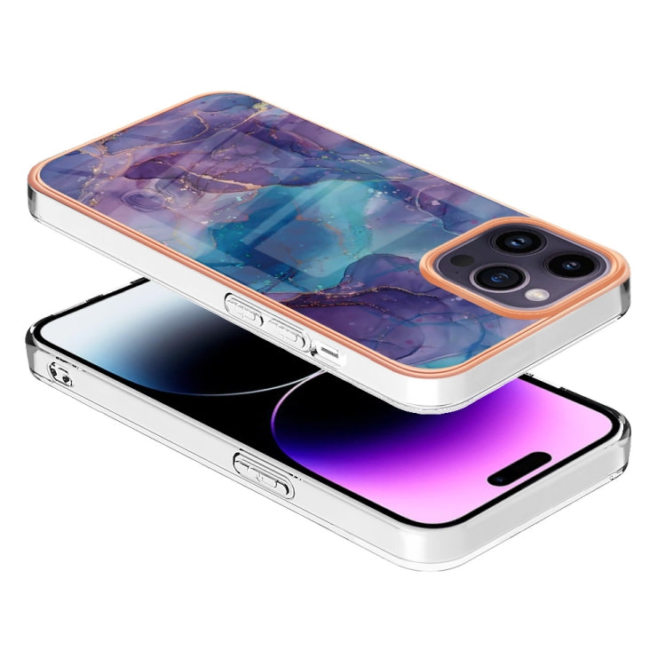 For iPhone 15 Pro Max Electroplating Marble Dual-side IMD Phone Case(Purple 016) - HoMEdemic™ 