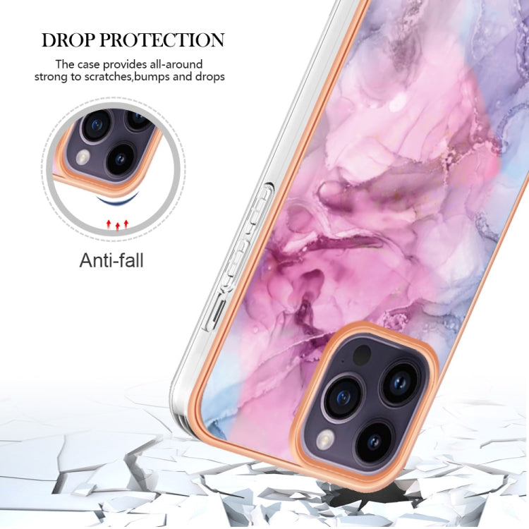For iPhone 15 Pro Max Electroplating Marble Dual-side IMD Phone Case(Pink 013) - HoMEdemic™ 