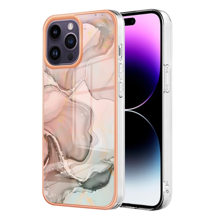 For iPhone 15 Pro Max Electroplating Marble Dual-side IMD Phone Case(Rose Gold 015) - HoMEdemic™ 