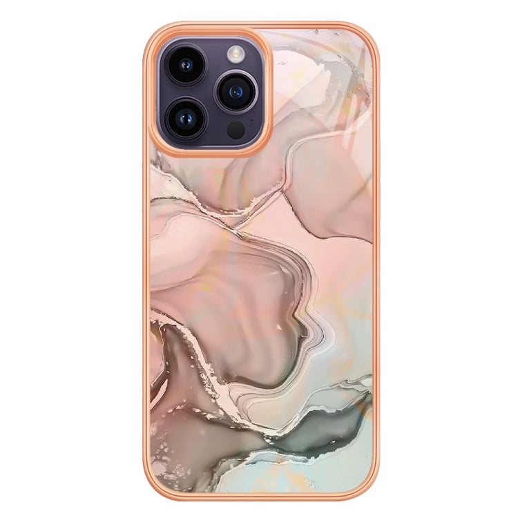 For iPhone 15 Pro Max Electroplating Marble Dual-side IMD Phone Case(Rose Gold 015) - HoMEdemic™ 