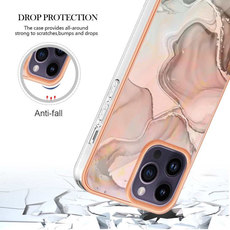 For iPhone 15 Pro Max Electroplating Marble Dual-side IMD Phone Case(Rose Gold 015) - HoMEdemic™ 