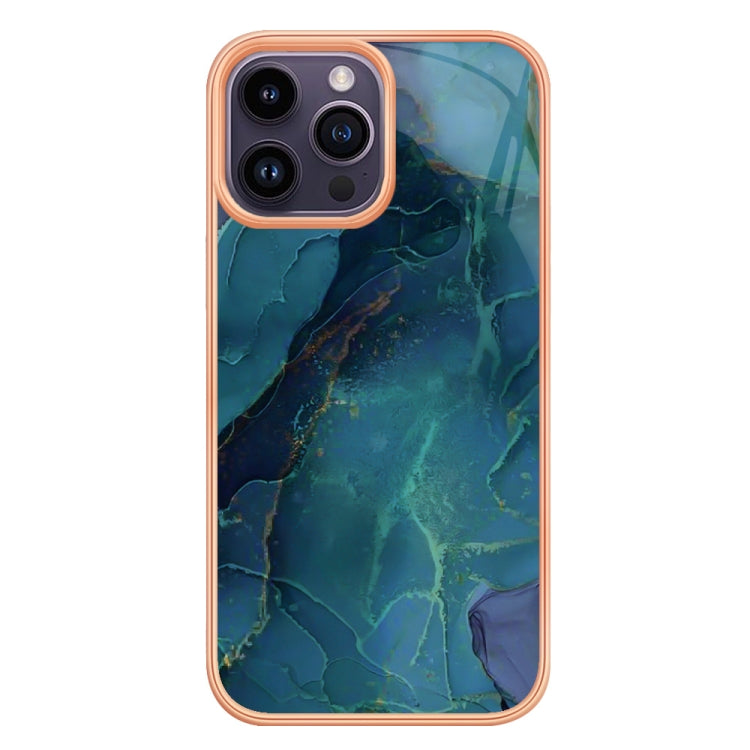 For iPhone 15 Pro Electroplating Marble Dual-side IMD Phone Case(Green 017) - HoMEdemic™ 