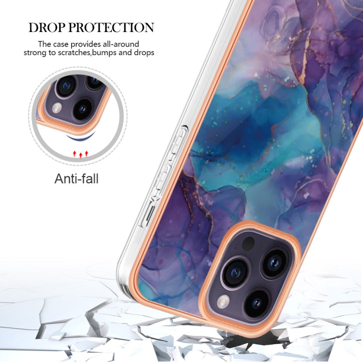 For iPhone 15 Pro Electroplating Marble Dual-side IMD Phone Case(Purple 016) - HoMEdemic™ 