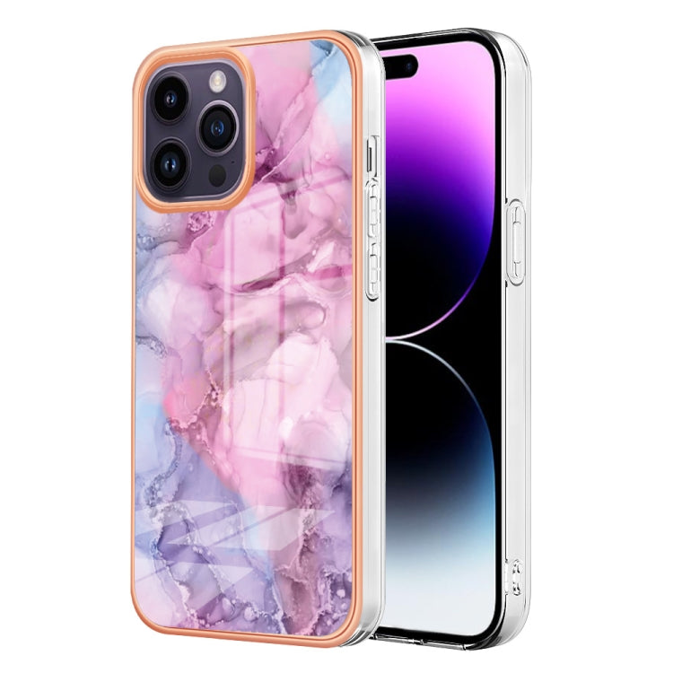 For iPhone 15 Pro Electroplating Marble Dual-side IMD Phone Case(Pink 013) - HoMEdemic™ 