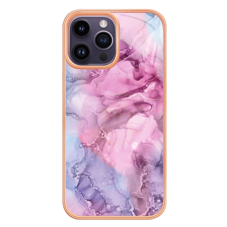 For iPhone 15 Pro Electroplating Marble Dual-side IMD Phone Case(Pink 013) - HoMEdemic™ 