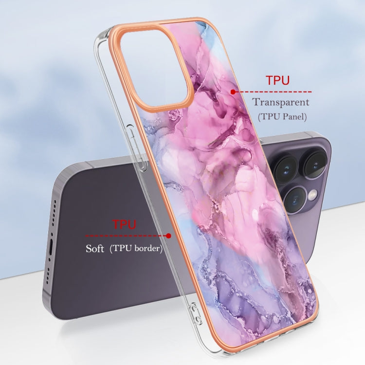 For iPhone 15 Pro Electroplating Marble Dual-side IMD Phone Case(Pink 013) - HoMEdemic™ 