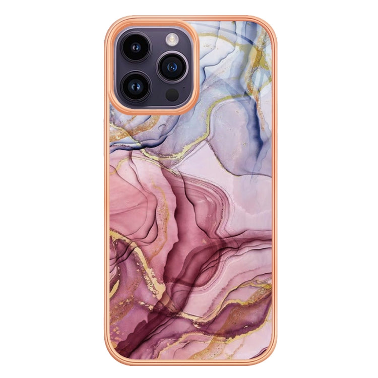 For iPhone 15 Pro Electroplating Marble Dual-side IMD Phone Case(Rose Red 014) - HoMEdemic™ 