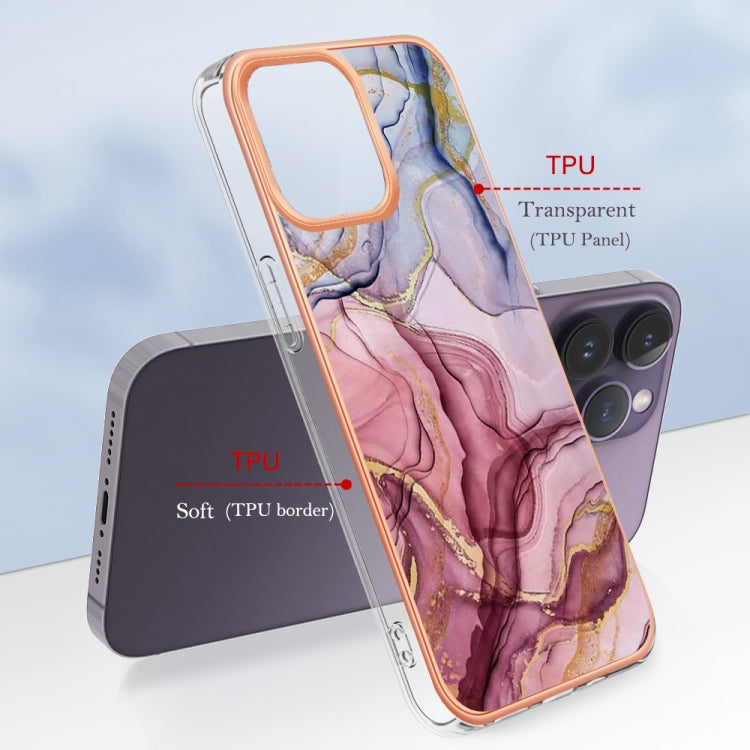 For iPhone 15 Pro Electroplating Marble Dual-side IMD Phone Case(Rose Red 014) - HoMEdemic™ 